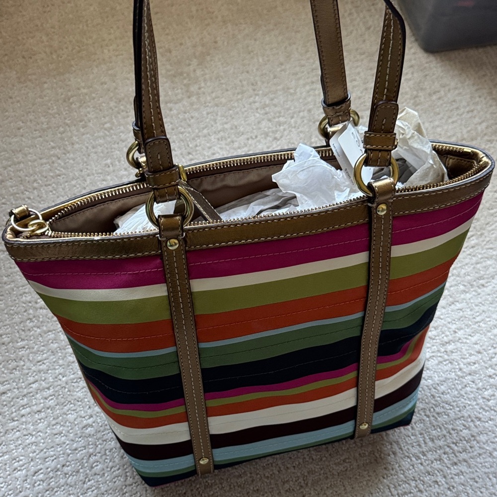 Coach Colorful Striped Tote with Gold Accents - Picture 2 of 3